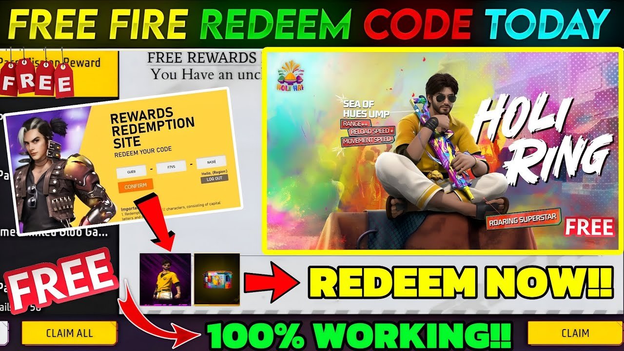 Free Fire Redeem Code Today – अनलिमिटेड डायमंड, Legendary गन स्किन और Exclusive Rewards फ्री में, अभी क्लेम करेंI